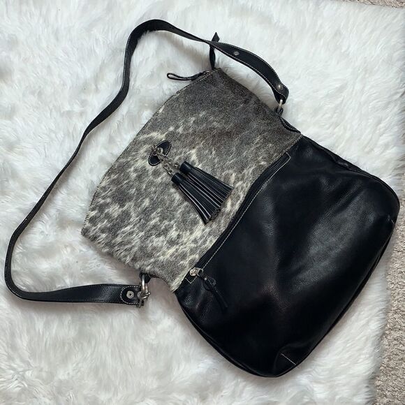 La Curtiembre Black Leather Cowhide Satchel Shoulder Crossbody Bag - Picture 10 of 11